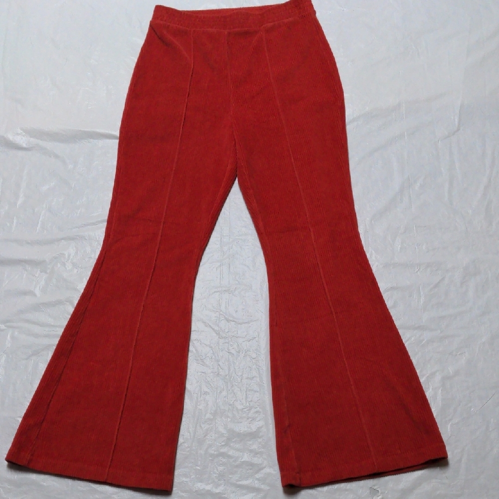 Aerie Groove On Rib Velour Flare Pants Orange Pull On Size Small
